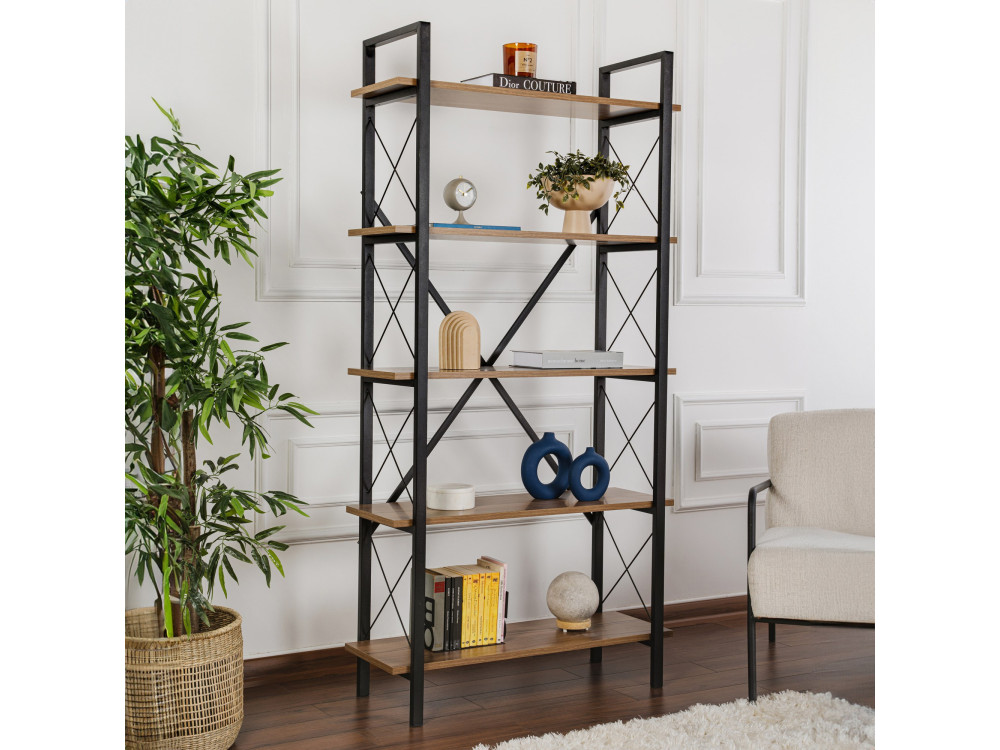 Libreria in legno "Elysian" - 90 x 33 x 180 cm - Noce canaletto