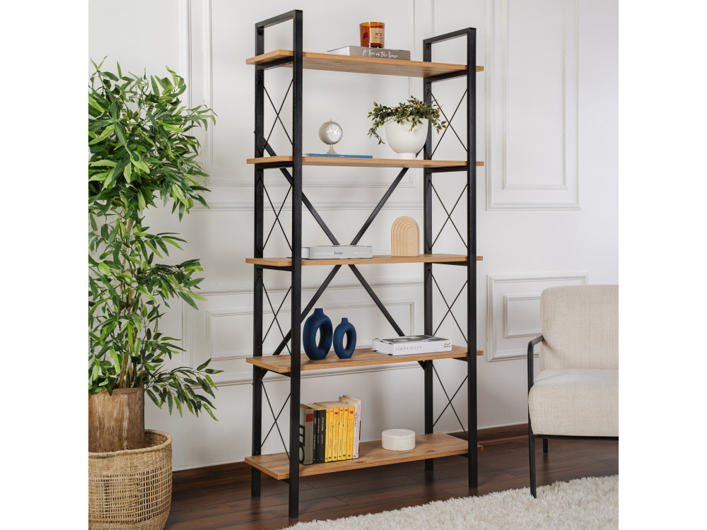Libreria in legno "Elysian" - 90 x 33 x 180 cm - Pino Atlantico Nero