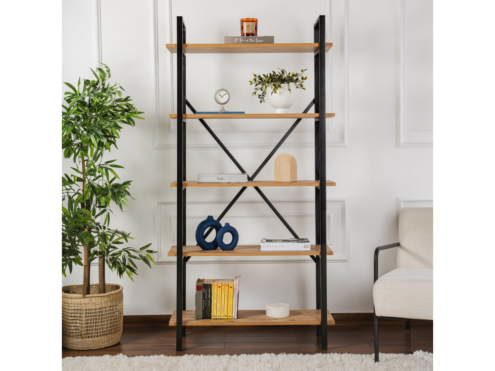 Libreria in legno "Elysian" - 90 x 33 x 180 cm - Pino Atlantico Nero