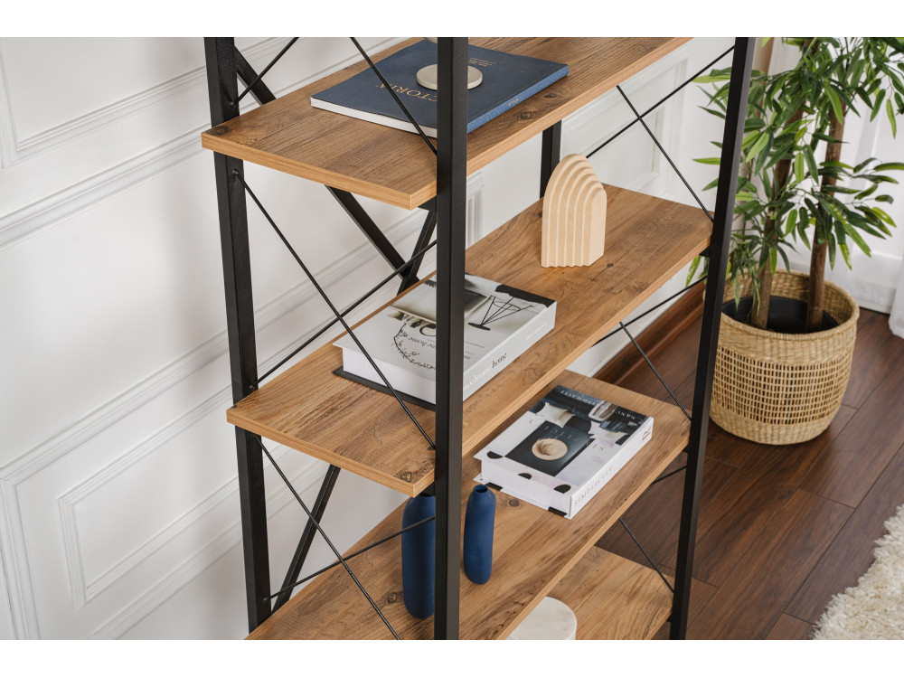 Libreria in legno "Elysian" - 90 x 33 x 180 cm - Pino Atlantico Nero