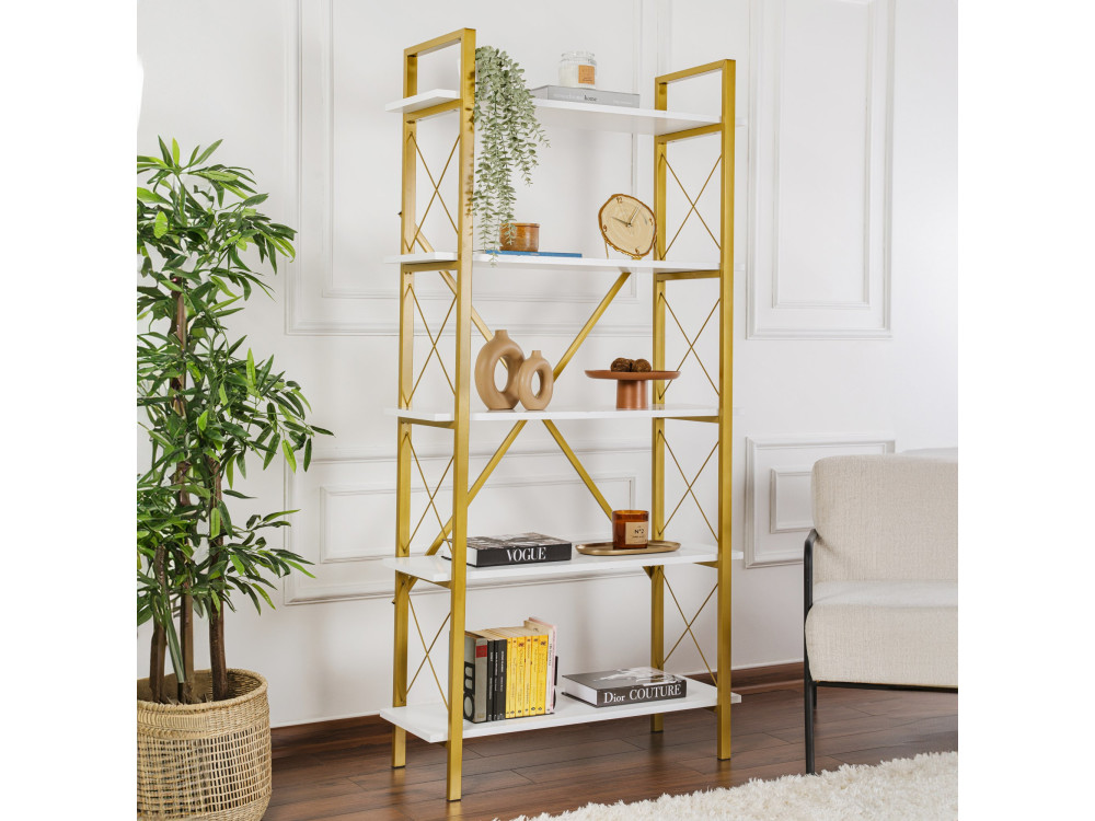 Libreria in legno "Elysian" - 90 x 33 x 180 cm - Bianco oro