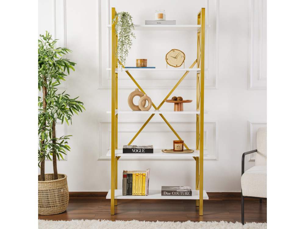 Libreria in legno "Elysian" - 90 x 33 x 180 cm - Bianco oro