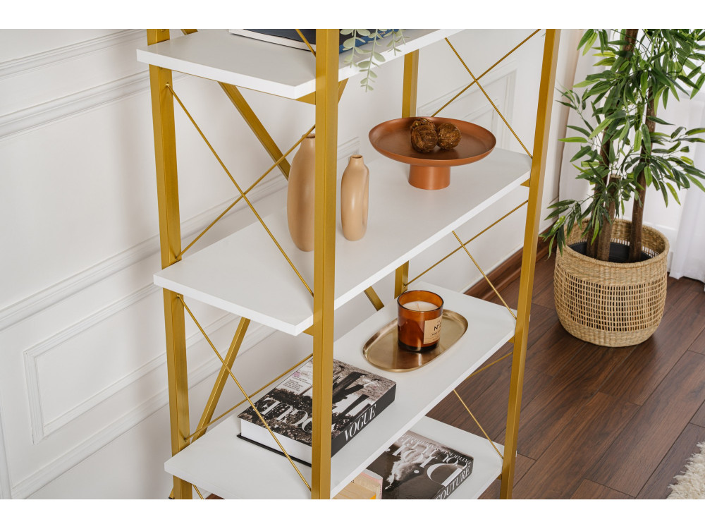 Libreria in legno "Elysian" - 90 x 33 x 180 cm - Bianco oro