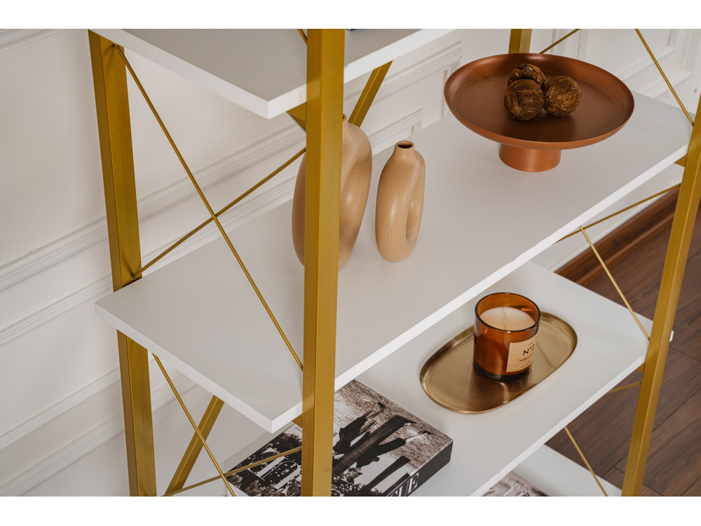 Libreria in legno "Elysian" - 90 x 33 x 180 cm - Bianco oro