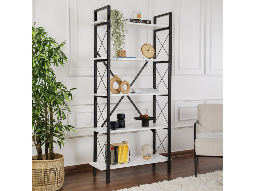Libreria in legno Elysian - 90 x 33 x 180 cm - Bianco e nero