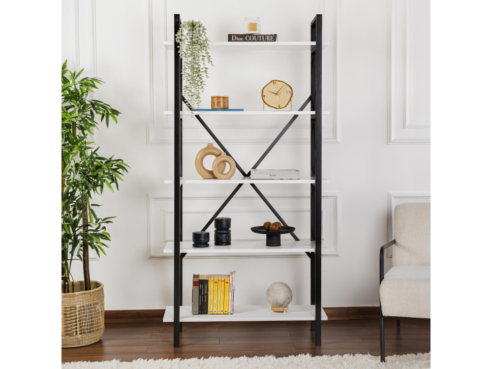 Libreria in legno Elysian - 90 x 33 x 180 cm - Bianco e nero