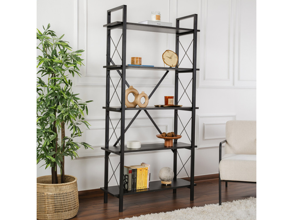 Libreria in legno "Elysian" - 90 x 33 x 180 cm - Legno nero