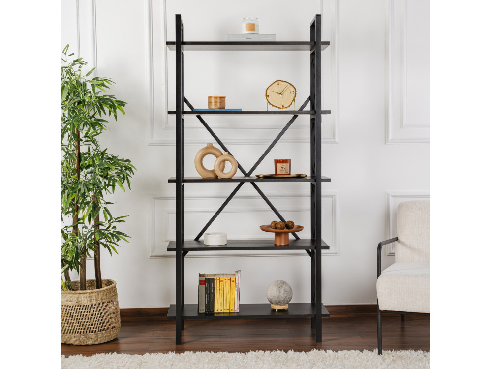Libreria in legno "Elysian" - 90 x 33 x 180 cm - Legno nero