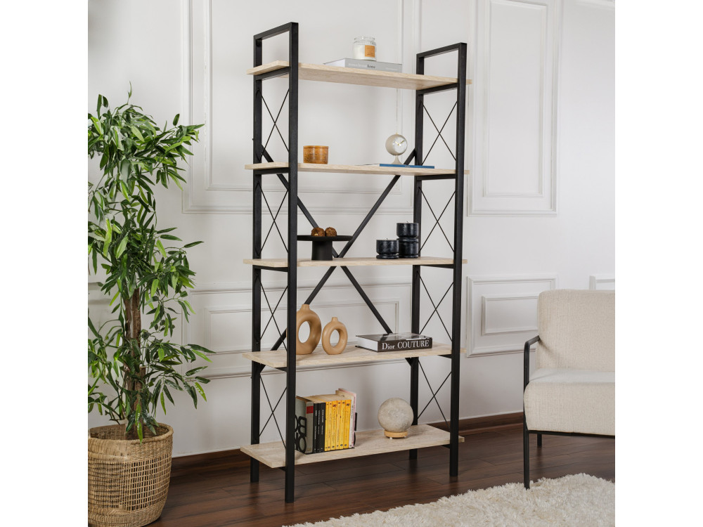 Libreria in legno "Elysian" - 90 x 33 x 180 cm - Travertino nero