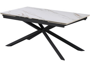 Tavolo da pranzo allungabile in ceramica per 6-10 persone "Celeste" - Bianco marmorizzato oro