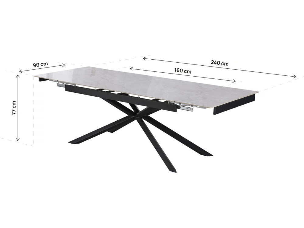Tavolo da pranzo allungabile in ceramica per 6-10 persone "Celeste" - Grigio marmorizzato