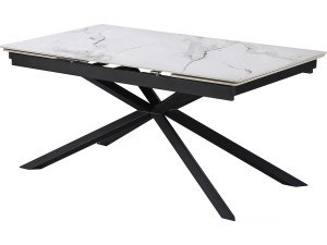 Tavolo da pranzo allungabile in ceramica per 6-10 persone "Celeste" - Bianco marmorizzato grigio