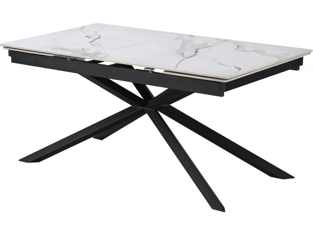 Tavolo da pranzo allungabile in ceramica per 6-10 persone "Celeste" - Bianco marmorizzato grigio