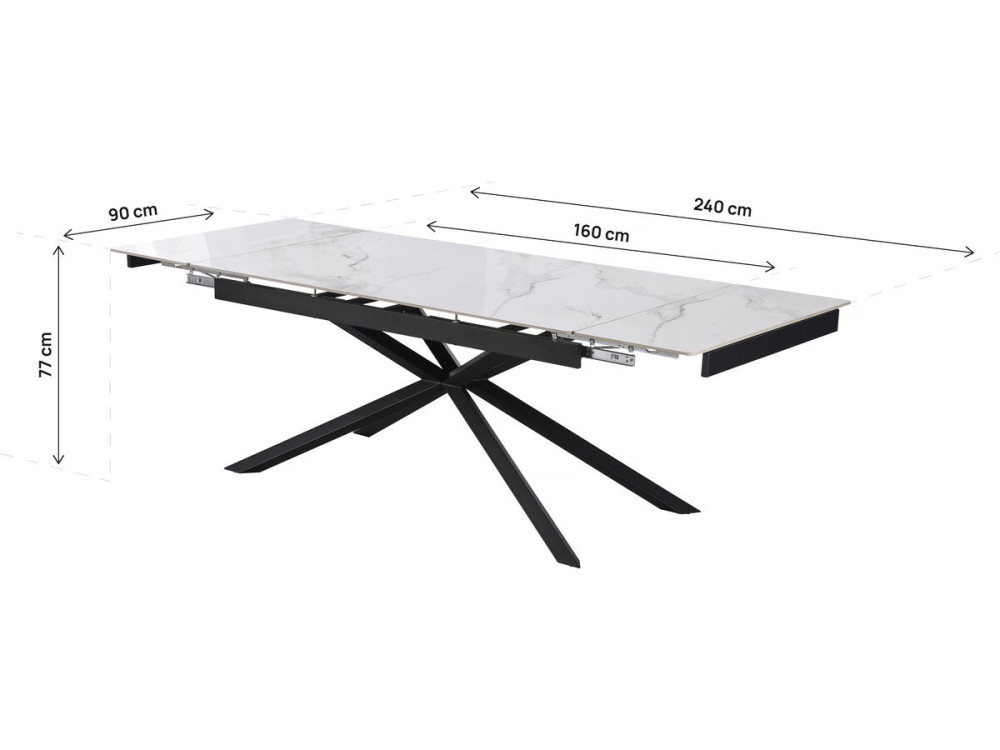 Tavolo da pranzo allungabile in ceramica per 6-10 persone "Celeste" - Bianco marmorizzato grigio