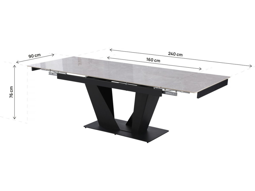 Tavolo da pranzo allungabile in ceramica - 160/240 cm - da 6 a 10 persone "Nova" - Grigio marmorizzato