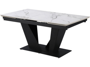 Tavolo da pranzo allungabile in ceramica - 160/240 cm - da 6 a 10 persone "Nova" - Bianco marmorizzato grigio