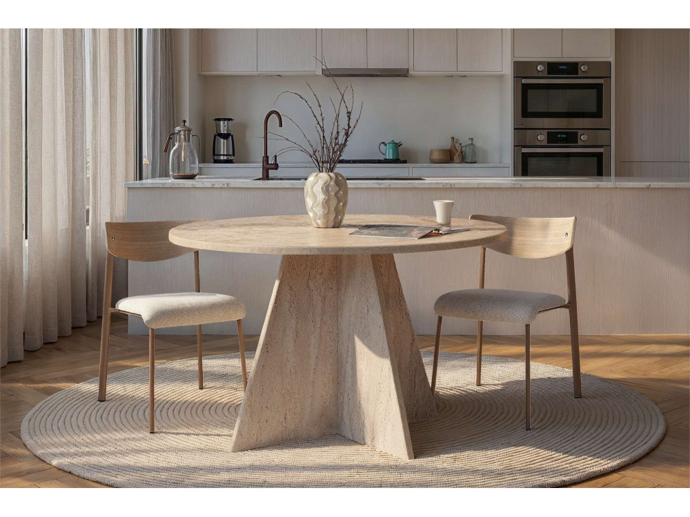 Tavolo da pranzo in legno "Virella" - 120 x 120 x 75 cm - Travertino