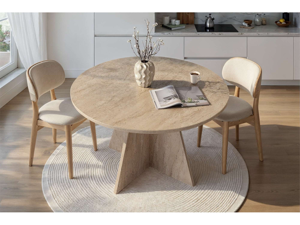 Tavolo da pranzo in legno "Virella" - 120 x 120 x 75 cm - Travertino