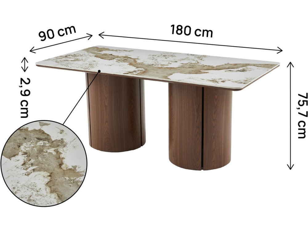 Tavolo da pranzo rettangolare in ceramica Pendora "Milano" - 6 posti a sedere - Marrone