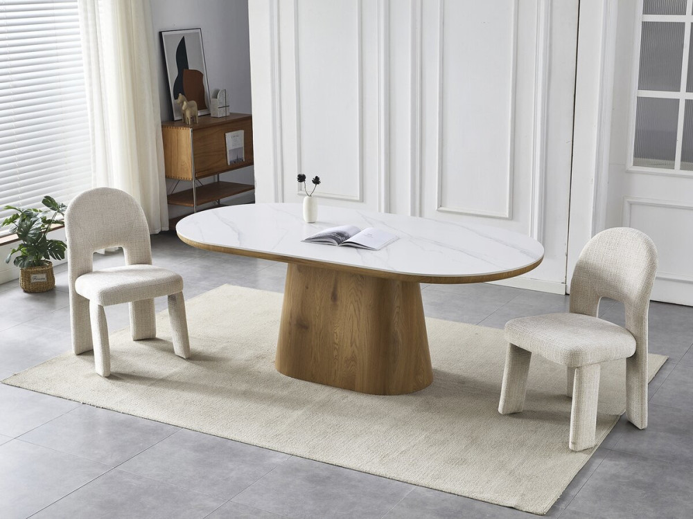 Tavolo da pranzo ovale in legno ceramico "Bellagio" - 8 posti - Bianco e marrone