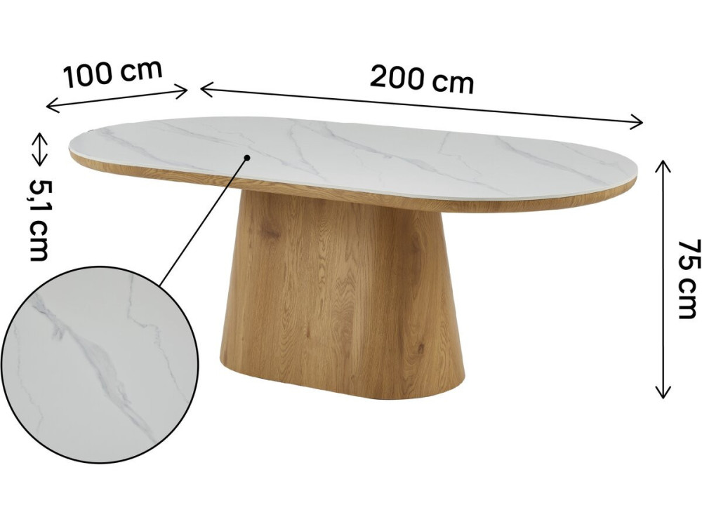 Tavolo da pranzo ovale in legno ceramico "Bellagio" - 8 posti - Bianco e marrone