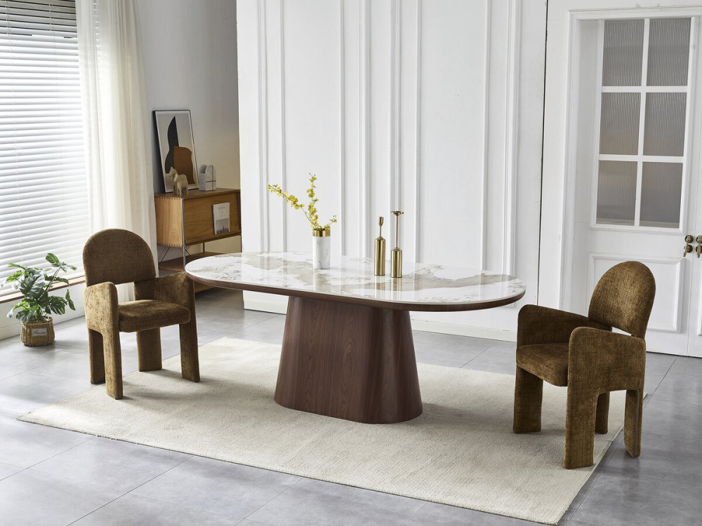 Tavolo da pranzo ovale in ceramica Pandora "Bellagio" - 8 posti a sedere - Beige