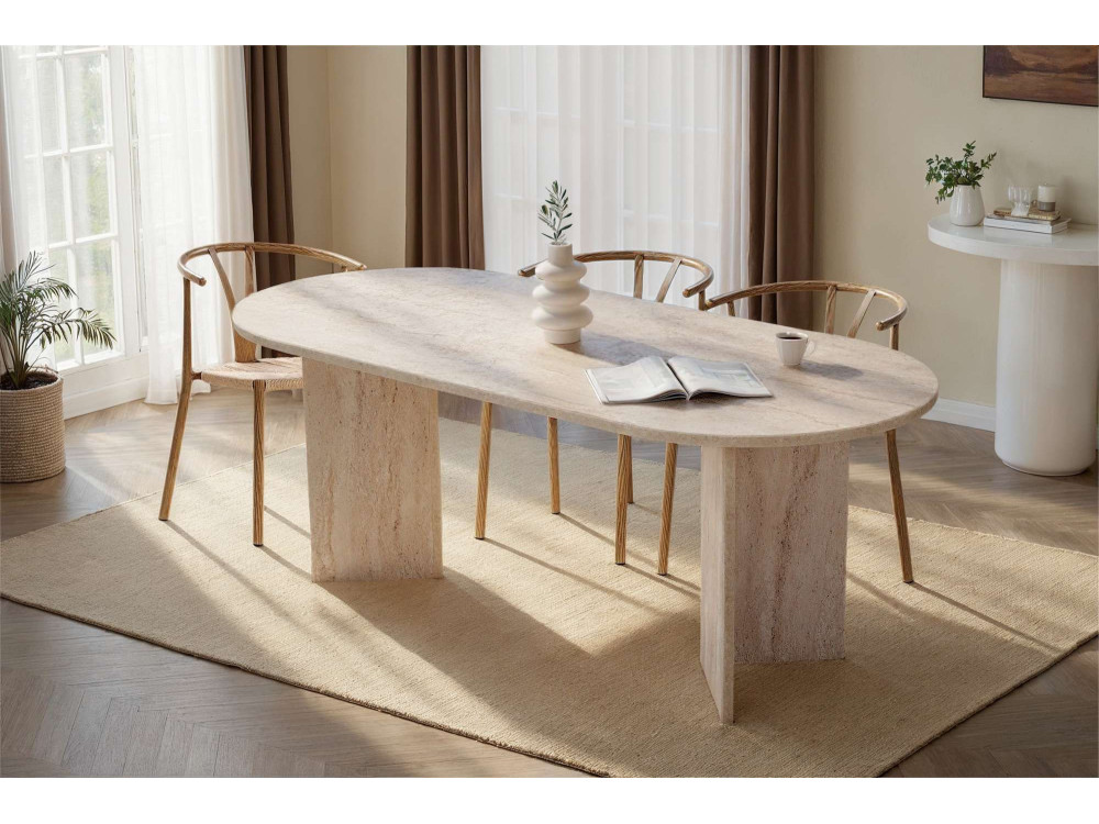 Tavolo da pranzo in legno "Sabella" 200 x 90 x 75 cm - Travertino