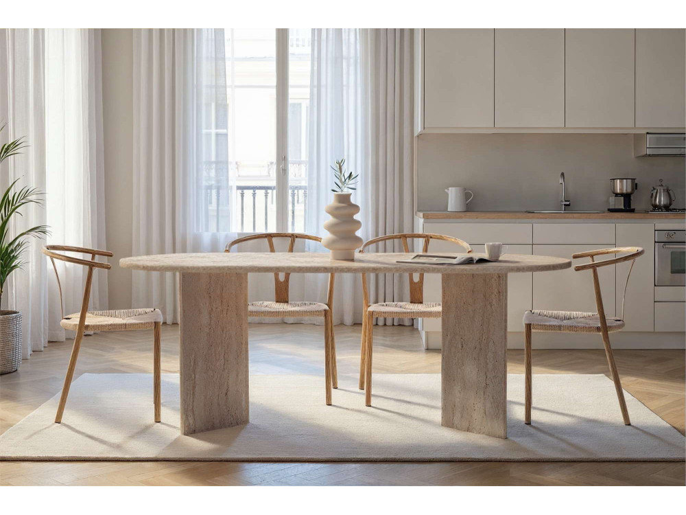 Tavolo da pranzo in legno "Sabella" 200 x 90 x 75 cm - Travertino