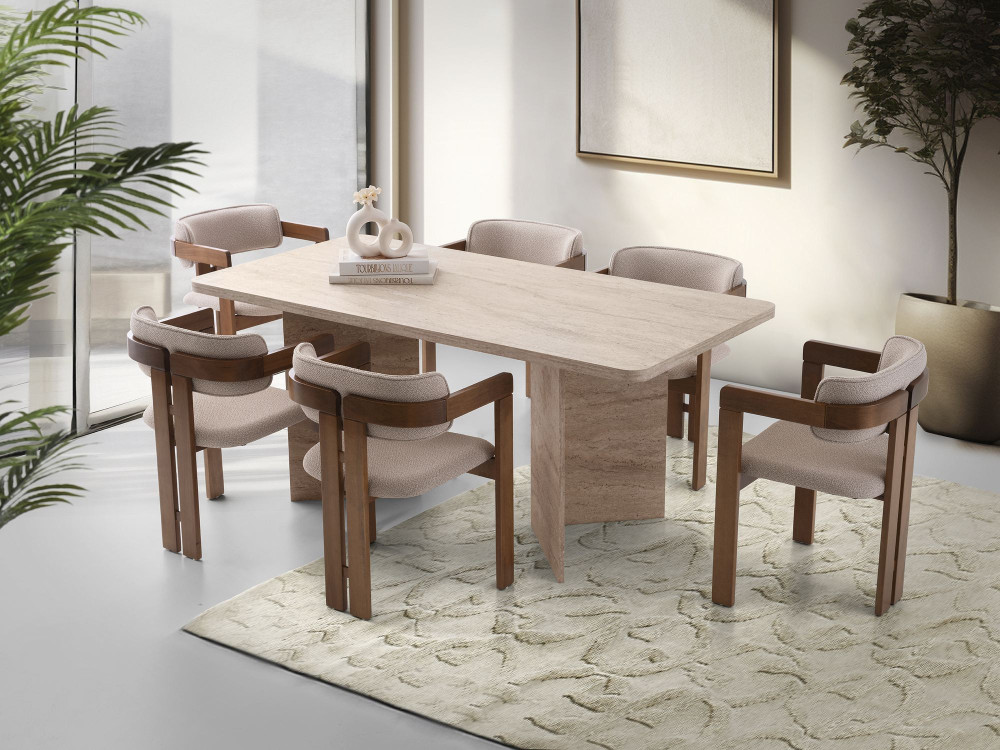 Tavolo da pranzo in legno "Lizzard" 180 x 90 x 77 cm - Travertino