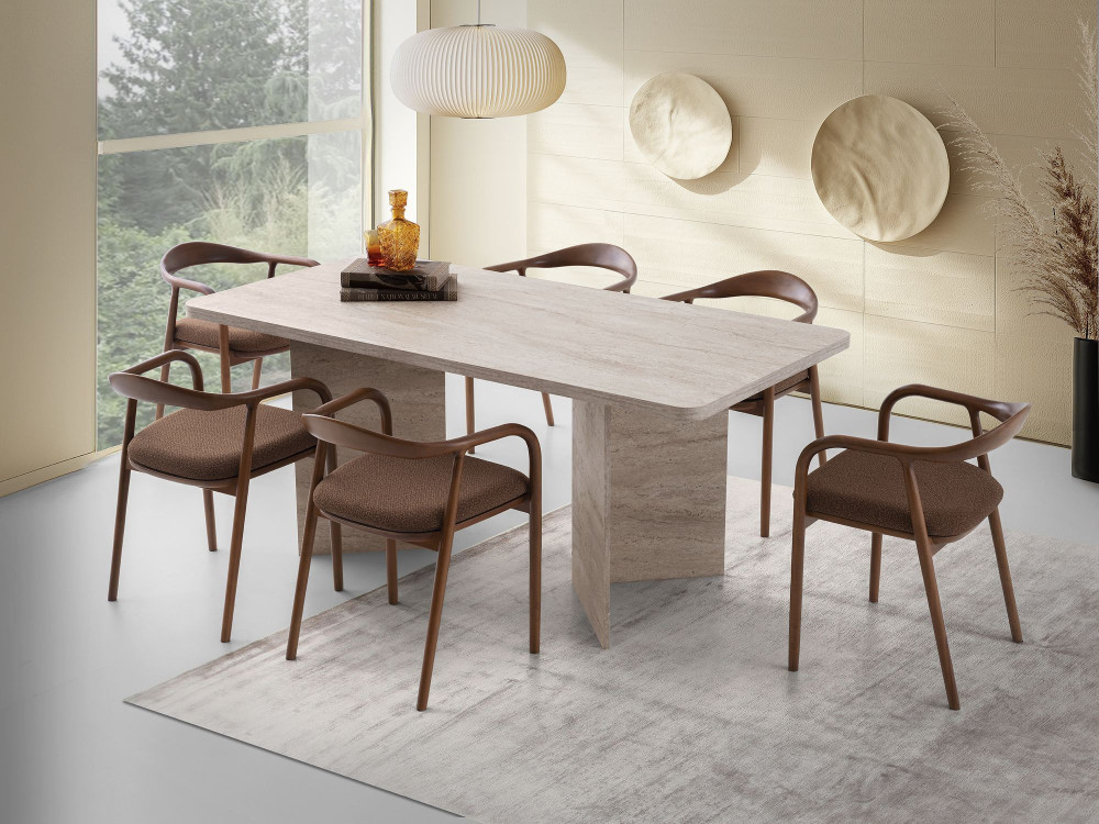 Tavolo da pranzo in legno "Lizzard" 180 x 90 x 77 cm - Travertino
