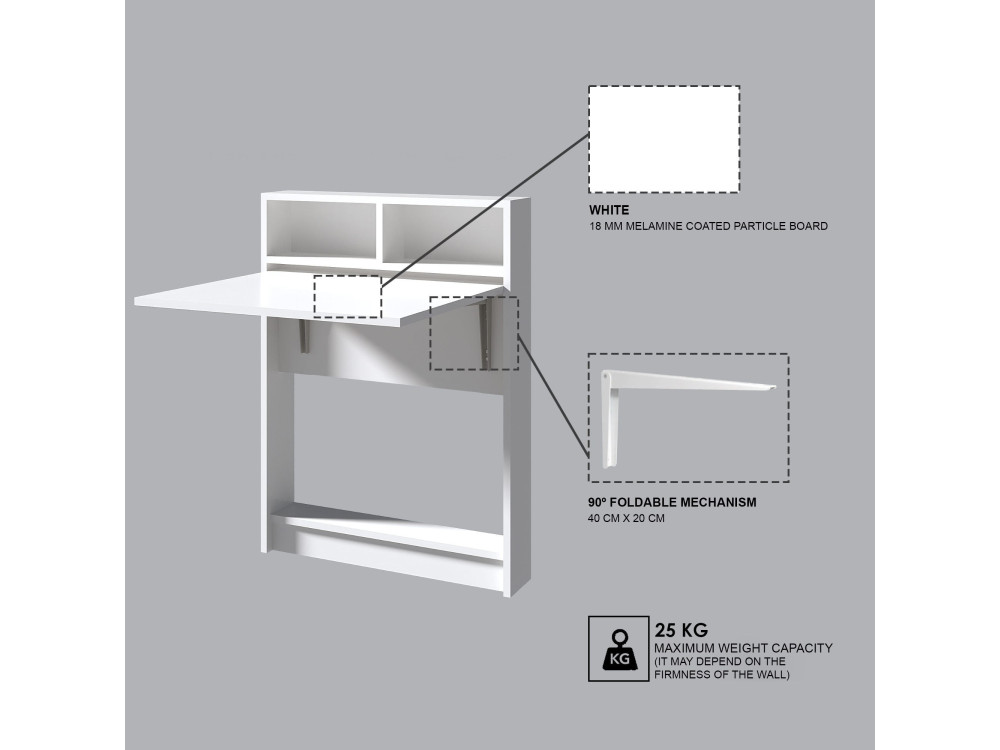 Tavolo da pranzo pieghevole in legno "Bracked" - 70 x 15 x 96 cm - Bianco