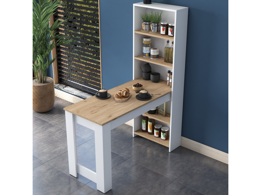Tavolo da pranzo in legno "Jong" con ripiani - 120 x 54 x 154 cm - Marrone
