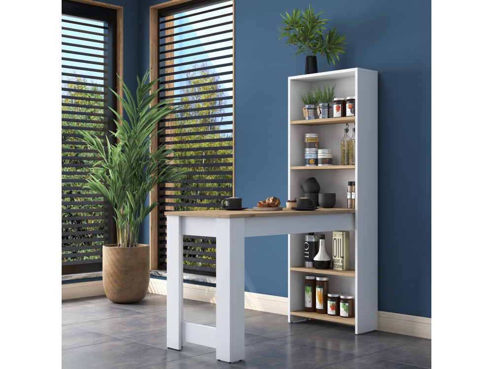 Tavolo da pranzo in legno "Jong" con ripiani - 120 x 54 x 154 cm - Marrone