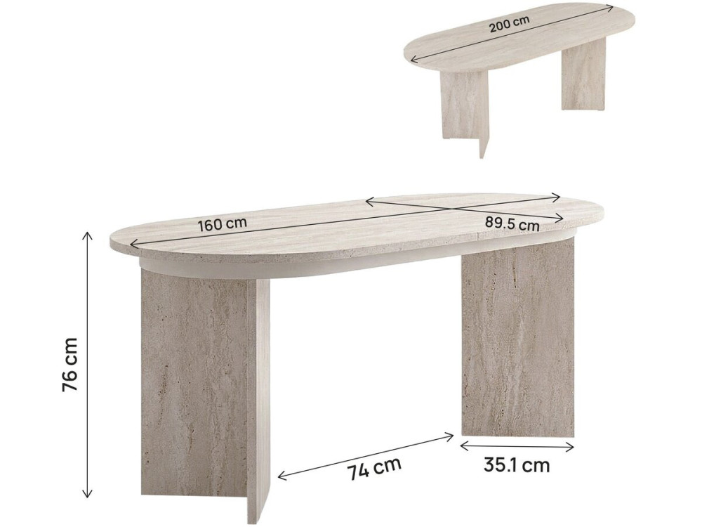 Tavolo da pranzo allungabile in legno 160/200 cm "Sorell" - 8 posti - Travertino
