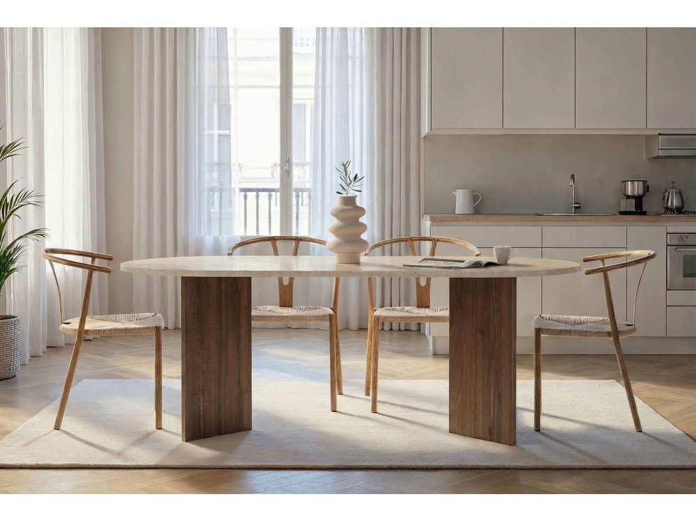 Tavolo da pranzo in legno "Sabella" - 200 x 90 x 75 cm - Travertino