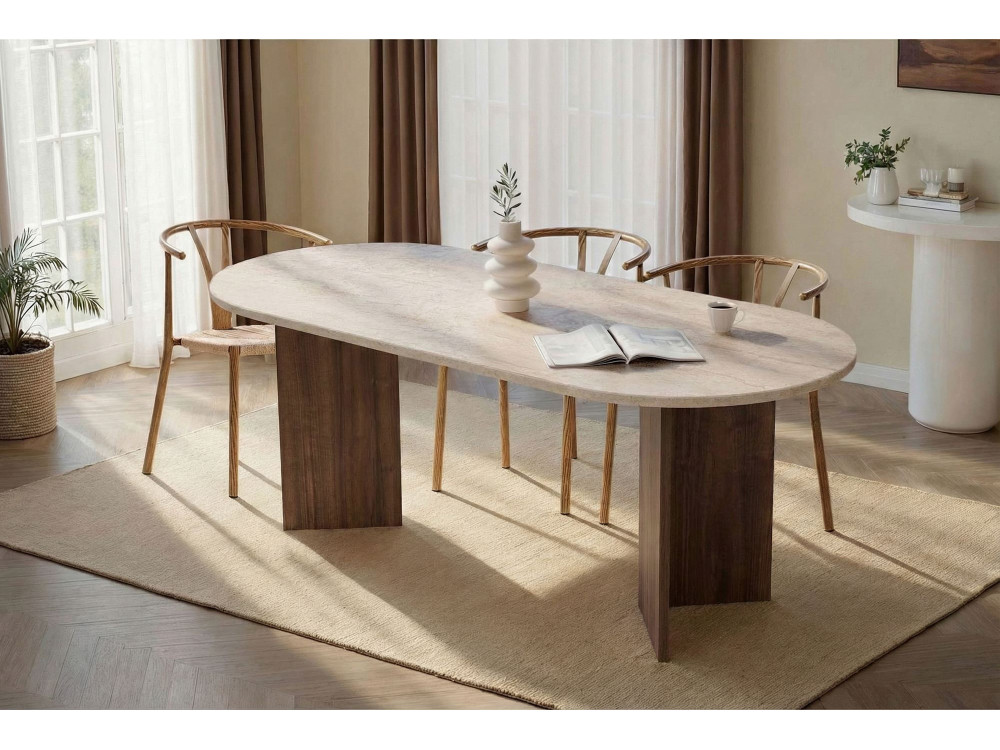 Tavolo da pranzo in legno "Sabella" - 200 x 90 x 75 cm - Travertino