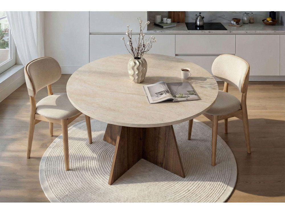 Tavolo da pranzo in legno "Virella" - 120 x 120 x 75 cm - Travertino
