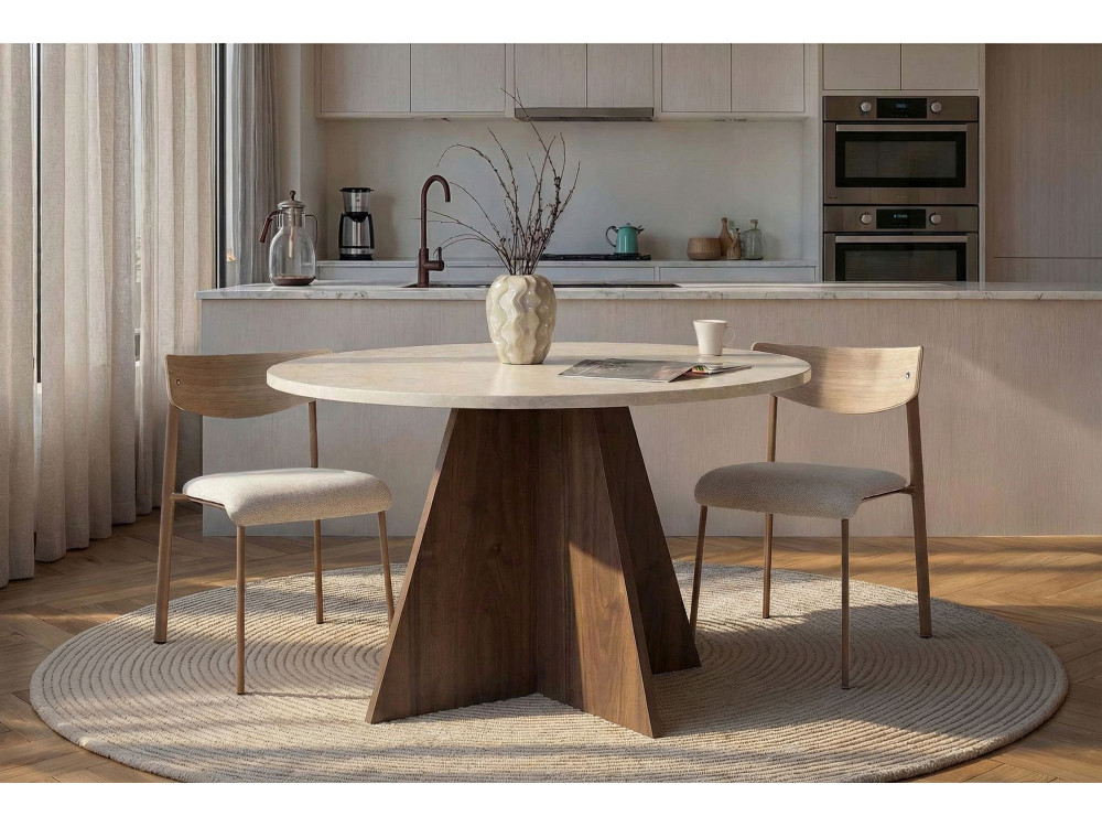 Tavolo da pranzo in legno "Virella" - 120 x 120 x 75 cm - Travertino