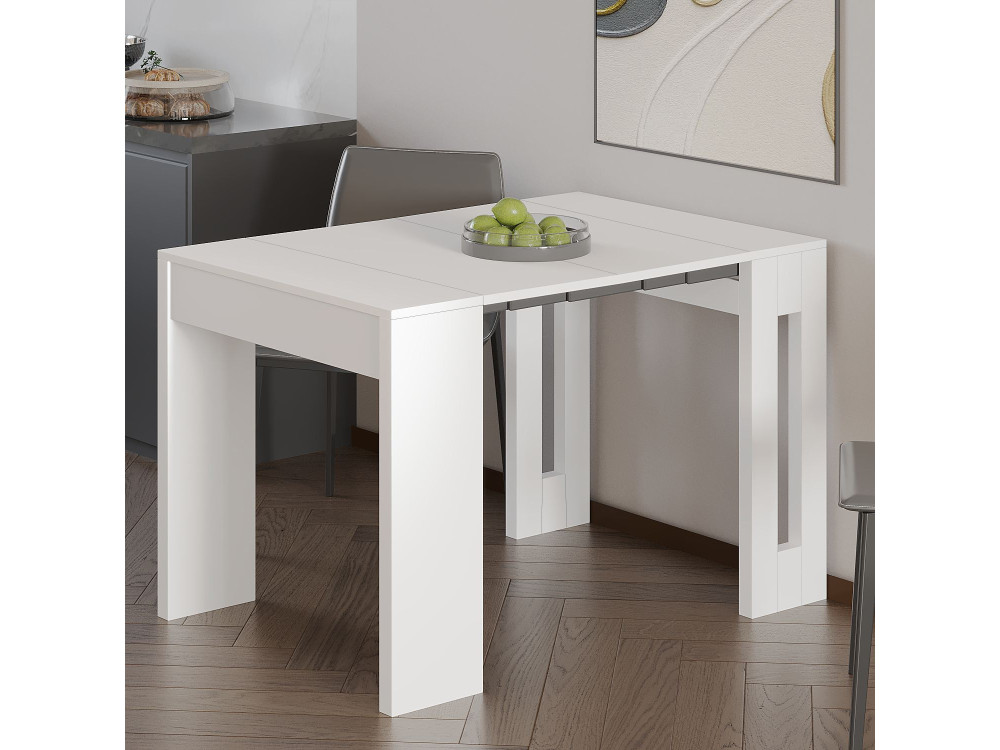 Tavolo da pranzo allungabile in legno "Nivo" - 80 x 44 x 76 cm - Bianco