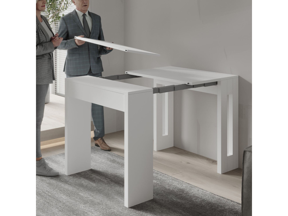 Tavolo da pranzo allungabile in legno "Nivo" - 80 x 44 x 76 cm - Bianco