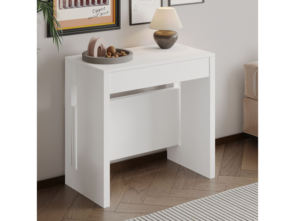 Tavolo da pranzo allungabile in legno "Nivo" - 80 x 44 x 76 cm - Bianco