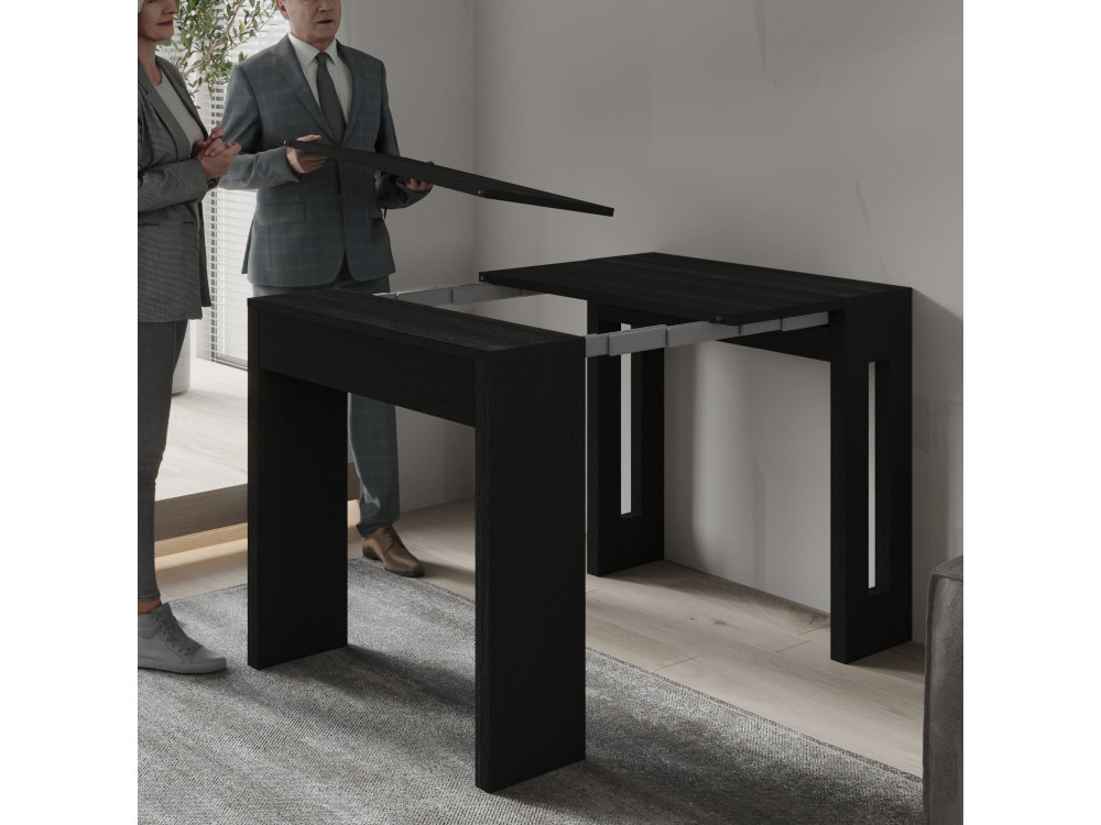 Tavolo da pranzo allungabile in legno "Nivo" - 80 x 44 x 76 cm - Nero