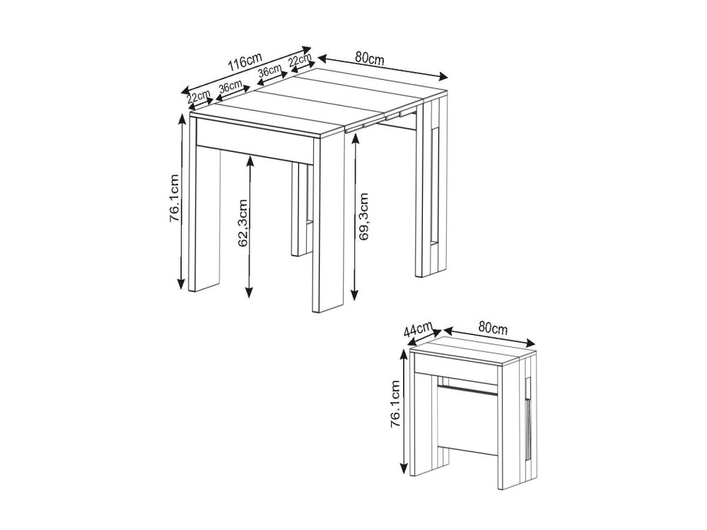 Tavolo da pranzo allungabile in legno "Nivo" - 80 x 44 x 76 cm - Beige
