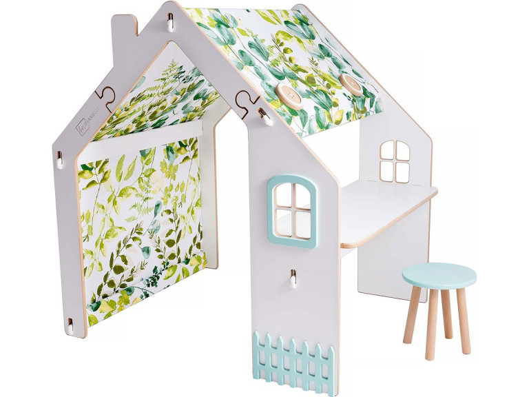 Casetta per bambini in legno "Bianelli" con scrivania - 114 x 93 x 120 cm - Bianca/ Verde