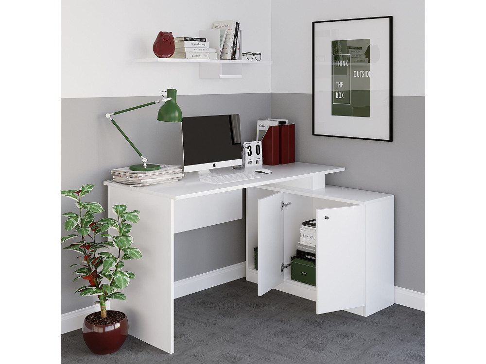 Bureau en bois "Basak" - 130 x 60 x 74 cm - Bianco