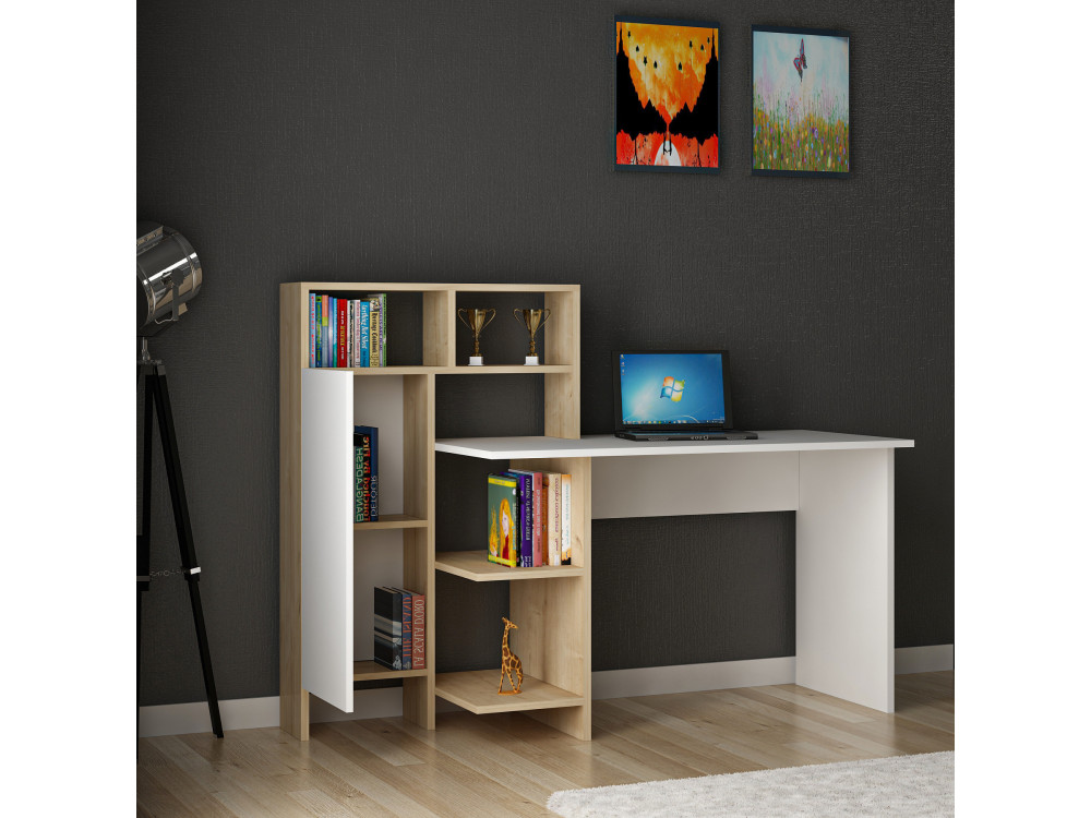 Scrivania in legno "Bugra" - 135 x 60 x 111 cm - Bianco