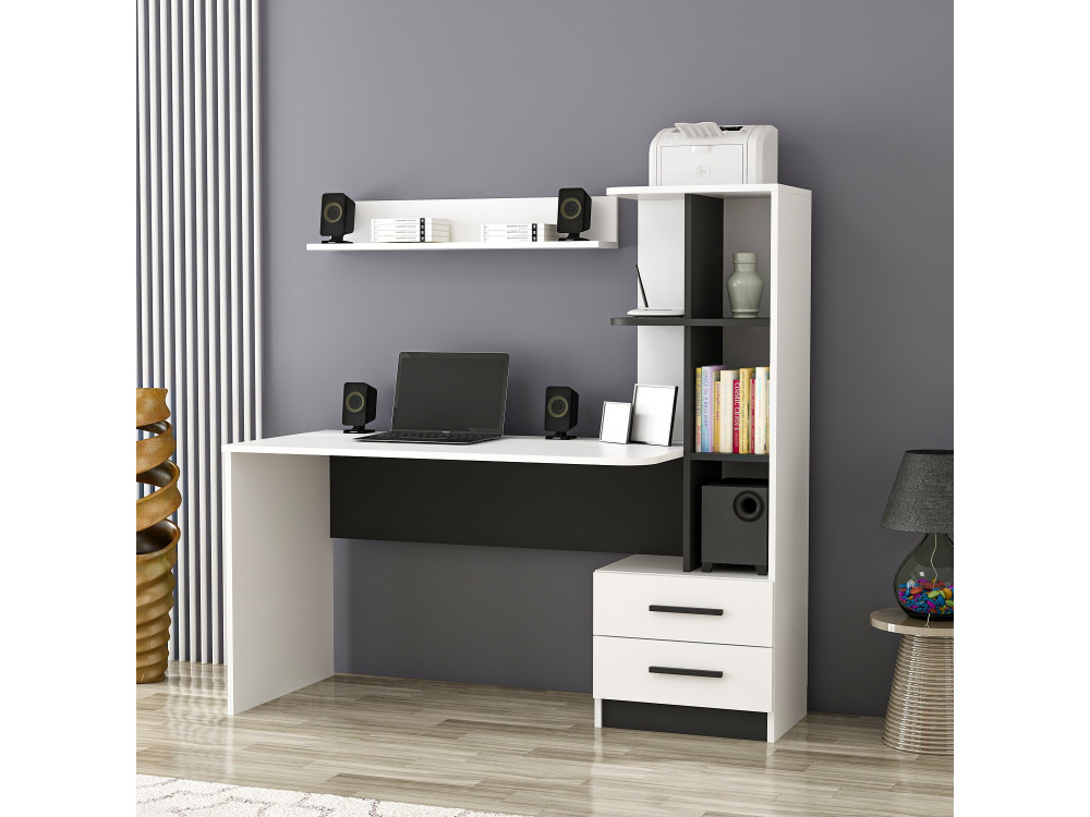 Scrivania in legno "Alaska" - 146 x 60 x 142 cm - Bianco, Nero