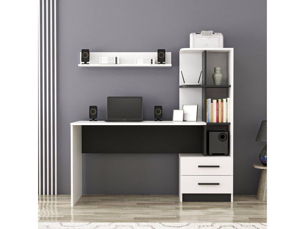 Scrivania in legno "Alaska" - 146 x 60 x 142 cm - Bianco, Nero