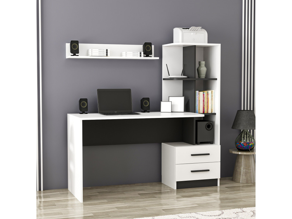 Scrivania in legno "Alaska" - 146 x 60 x 142 cm - Bianco, Nero