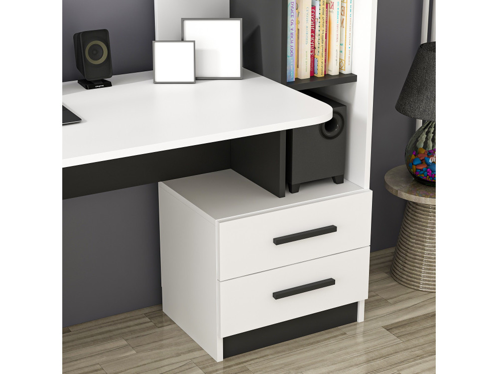 Scrivania in legno "Alaska" - 146 x 60 x 142 cm - Bianco, Nero